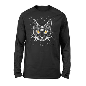 Black 3 Eyes Cat Halloween Boho Gothic Witchcraft Tattoo Long Sleeve T-Shirt