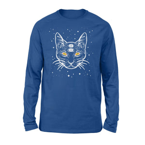 Black 3 Eyes Cat Halloween Boho Gothic Witchcraft Tattoo Long Sleeve T-Shirt
