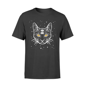 Black 3 Eyes Cat Halloween Boho Gothic Witchcraft Tattoo T-Shirt