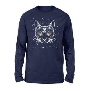 Black 3 Eyes Cat Halloween Boho Gothic Witchcraft Tattoo Long Sleeve T-Shirt