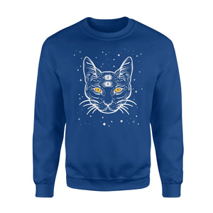 Black 3 Eyes Cat Halloween Boho Gothic Witchcraft Tattoo Sweatshirt