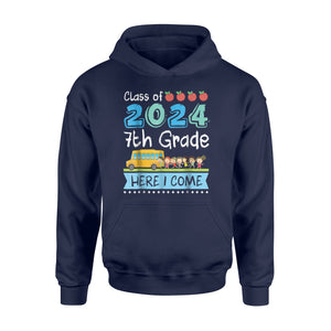Cute Bus Boy Girl Class Of 2024 7th Grade Here I Come Hoodie