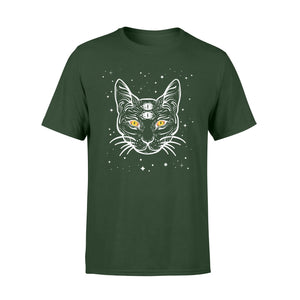 Black 3 Eyes Cat Halloween Boho Gothic Witchcraft Tattoo T-Shirt