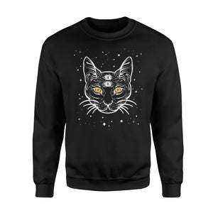 Black 3 Eyes Cat Halloween Boho Gothic Witchcraft Tattoo Sweatshirt