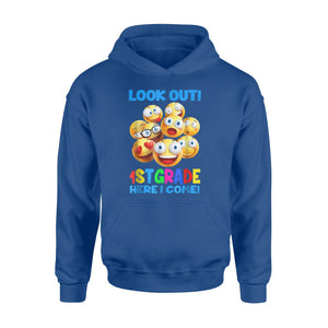 Cute Emoji Look out 1st Grade Here I Come Gift Hoodie