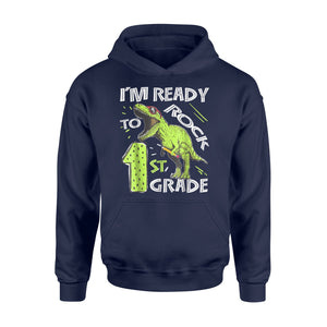 I'm Ready To Rock 1st Grade Dinosaur  Kids Boys  Hoodie