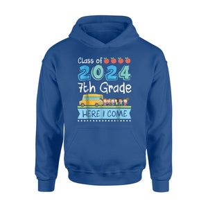 Cute Bus Boy Girl Class Of 2024 7th Grade Here I Come Hoodie