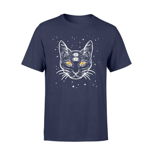 Black 3 Eyes Cat Halloween Boho Gothic Witchcraft Tattoo T-Shirt