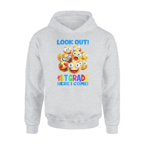 Cute Emoji Look out 1st Grade Here I Come Gift Hoodie